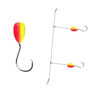3 pack '#1' pompano rig surf fishing hi-lo double drop hand-tied 25lb mono (pink/yellow)