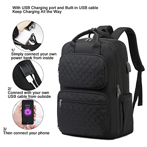 CAMTOP School Backpack College Laptop Backpacks with USB Charging Port 15.6 Inch Computer Bookbag for Women Girls(17 Inch, Black)