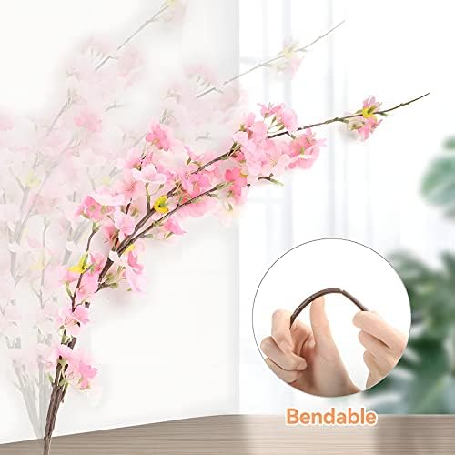 WIESSOC Silk Cherry Blossom Branches, Silk Faux Artificial Cherry Blossom, Cherry Blossom Decor Faux Floral for Home Wedding Table Centrepiece Set of 4, Gift Box with Light, Pink