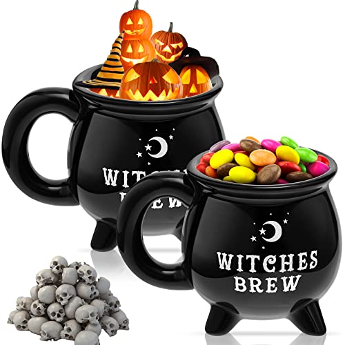 Tessco Witches Brew Witch Cauldron Coffee Mug Black Ceramic Coffee Cups Black 12 oz Mug Ceramic Witchy Gifts Witch Decor Halloween Mug Drinkware Black Cup Novelty Coffee Mugs Tabletop (2 Pcs)
