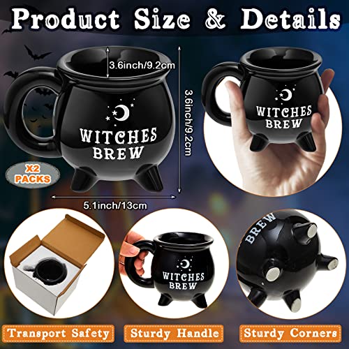 Tessco Witches Brew Witch Cauldron Coffee Mug Black Ceramic Coffee Cups Black 12 oz Mug Ceramic Witchy Gifts Witch Decor Halloween Mug Drinkware Black Cup Novelty Coffee Mugs Tabletop (2 Pcs)