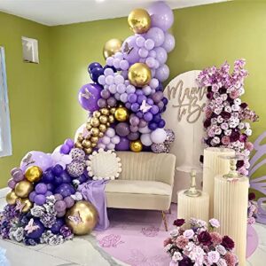 Purple Balloon Garland Kit Dark And Gold Arch Lavender Light Decoration For Baby Girl Princess Party Birthday