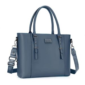 mosiso pu leather laptop tote bag for women (17-17.3 inch), peacock blue