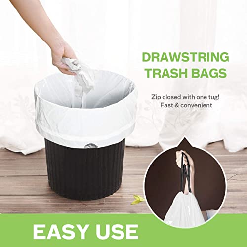4 Gallon 60 Counts Strong DrawstringTrash Bags Garbage Bags by Teivio, Bathroom Trash Can Bin Liners, Small Plastic Bags for home office kitchen, White