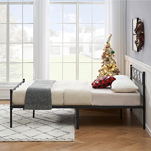 VECELO 14" Queen Size Metal Platform Bed Frame with Headboard,Premium Steel Slat Support No Box Spring Needed,Noise-Free Anti-Slip,Easy Assembly