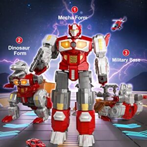 Transforming Toys - Dinosaur Robot Action Figures - Magnetic Assembling Robot Toys for Kids All-in-One Design Transforming Animals, Robots, Military Base Including Battle Guns, Cars, Airplane Models