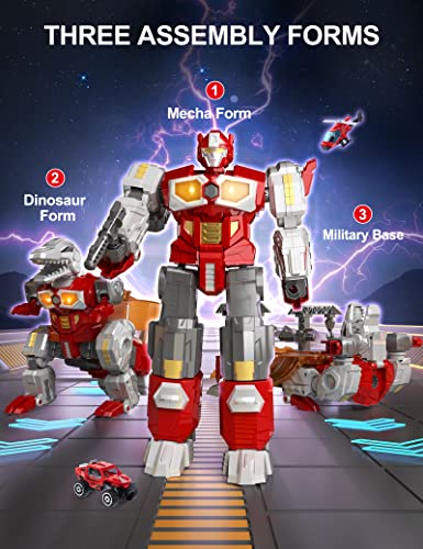 Transforming Toys - Dinosaur Robot Action Figures - Magnetic Assembling Robot Toys for Kids All-in-One Design Transforming Animals, Robots, Military Base Including Battle Guns, Cars, Airplane Models