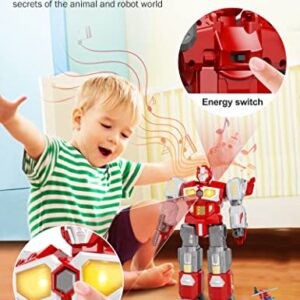 Transforming Toys - Dinosaur Robot Action Figures - Magnetic Assembling Robot Toys for Kids All-in-One Design Transforming Animals, Robots, Military Base Including Battle Guns, Cars, Airplane Models