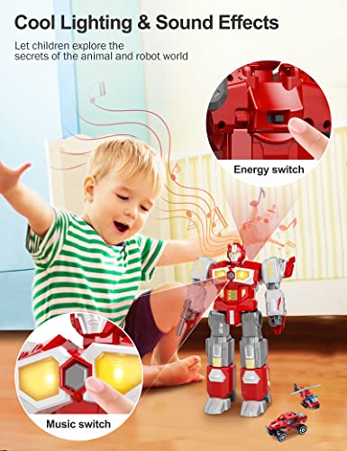 Transforming Toys - Dinosaur Robot Action Figures - Magnetic Assembling Robot Toys for Kids All-in-One Design Transforming Animals, Robots, Military Base Including Battle Guns, Cars, Airplane Models