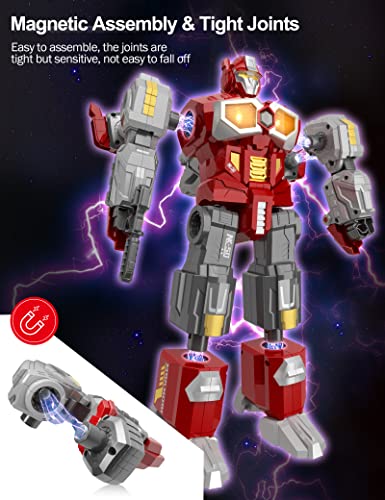 Transforming Toys - Dinosaur Robot Action Figures - Magnetic Assembling Robot Toys for Kids All-in-One Design Transforming Animals, Robots, Military Base Including Battle Guns, Cars, Airplane Models