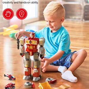 Transforming Toys - Dinosaur Robot Action Figures - Magnetic Assembling Robot Toys for Kids All-in-One Design Transforming Animals, Robots, Military Base Including Battle Guns, Cars, Airplane Models