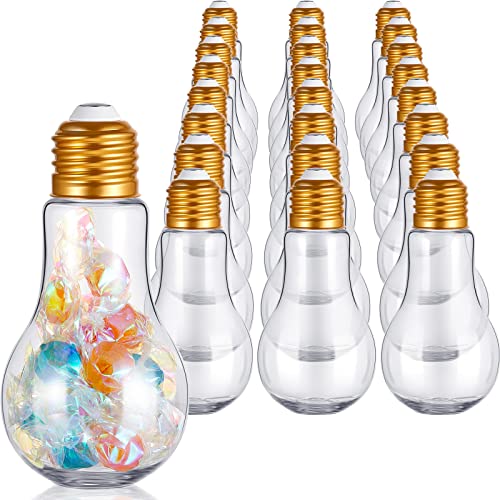 36 PCS Light Bulb Jars Clear Plastic Candy Jars Bulb Vase Christmas Ornaments Light Bulb Storage Containers with Lids Fillable Light Bulb for Candy Christmas Tree Hanging Decorations(Gold)