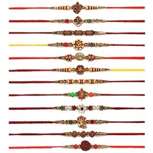 IS4A Set of 12 Rakhi for Brothers Asscorted Design Rakhi with Beads Design Rakhi, Rakhi Bracelet Multi Design Beads and Assorted Color (Set Of 12 Mix Design)