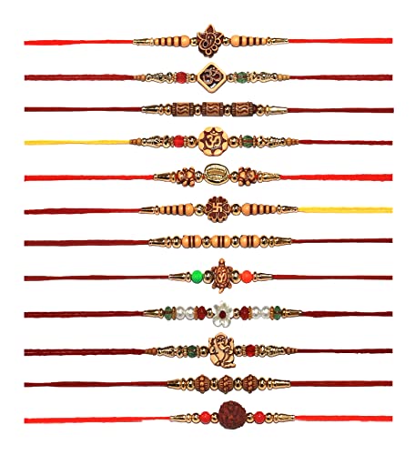 IS4A Set of 12 Rakhi for Brothers Asscorted Design Rakhi with Beads Design Rakhi, Rakhi Bracelet Multi Design Beads and Assorted Color (Set Of 12 Mix Design)