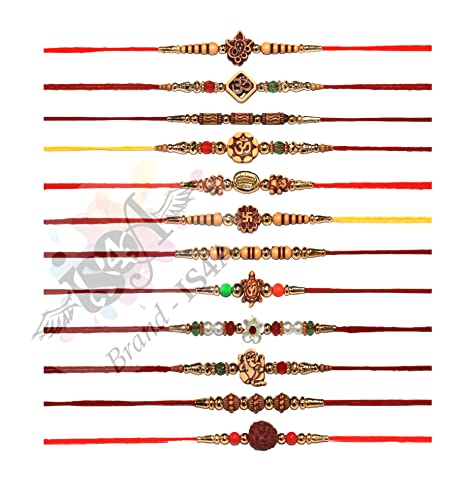 IS4A Set of 12 Rakhi for Brothers Asscorted Design Rakhi with Beads Design Rakhi, Rakhi Bracelet Multi Design Beads and Assorted Color (Set Of 12 Mix Design)