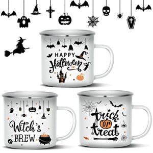 3 pieces halloween coffee mugs 16 oz enamel mugs witch's brew trick or treat happy halloween coffee cups nice present for friend, mom, sister, coworker (bat style)