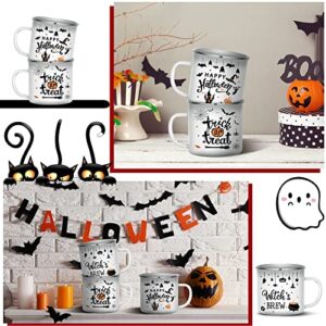 3 Pieces Halloween Coffee Mugs 16 oz Enamel Mugs Witch's Brew Trick or Treat Happy Halloween Coffee Cups Nice Present for Friend, Mom, Sister, Coworker (Bat Style)