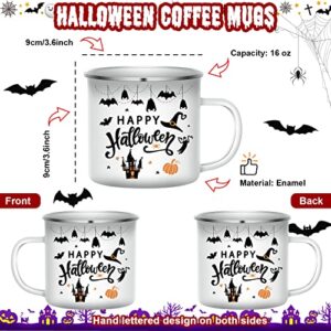 3 Pieces Halloween Coffee Mugs 16 oz Enamel Mugs Witch's Brew Trick or Treat Happy Halloween Coffee Cups Nice Present for Friend, Mom, Sister, Coworker (Bat Style)