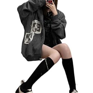 KMBANGI Women Y2K Zip Up Hoodie Casual Graphic Sweatshirt Hoodies Aesthetic Long Sleeve Jacket with Pockets(D-Grey,S)