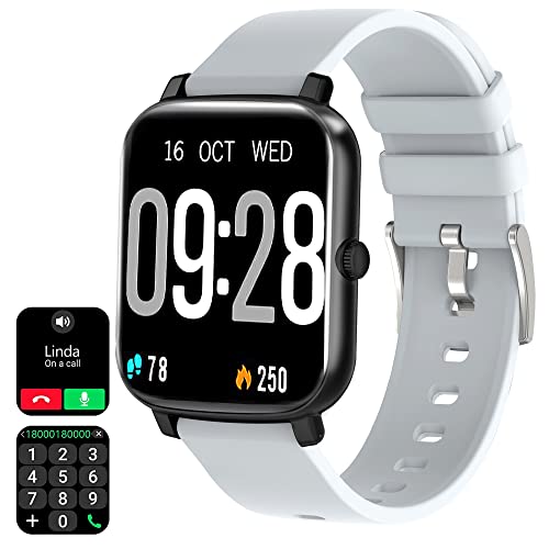 Smart Watch with Call Receive/Dial for Android Phones and iPhone Compatible,Waterproof Fitness Watch with Heart Rate SpO2 Sleep Tracker Voice Control Sport Smartwatch for Women Men Gray