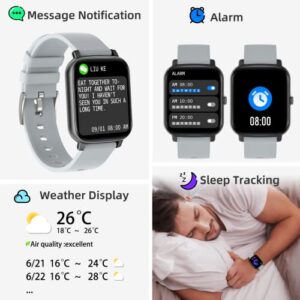 Smart Watch with Call Receive/Dial for Android Phones and iPhone Compatible,Waterproof Fitness Watch with Heart Rate SpO2 Sleep Tracker Voice Control Sport Smartwatch for Women Men Gray