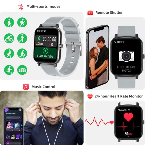 Smart Watch with Call Receive/Dial for Android Phones and iPhone Compatible,Waterproof Fitness Watch with Heart Rate SpO2 Sleep Tracker Voice Control Sport Smartwatch for Women Men Gray