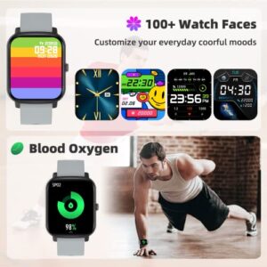 Smart Watch with Call Receive/Dial for Android Phones and iPhone Compatible,Waterproof Fitness Watch with Heart Rate SpO2 Sleep Tracker Voice Control Sport Smartwatch for Women Men Gray