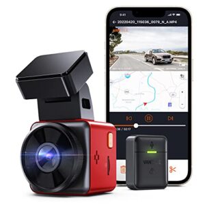 vantrue e1 2.7k wifi gps mini dash cam 1944p voice control 1.54" lcd front red car camera with free app, night vision, 24 hours buffered motion parking mode, wireless controller, support 512gb max