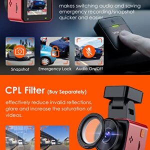 Vantrue E1 2.7K WiFi GPS Mini Dash Cam 1944P Voice Control 1.54" LCD Front Red Car Camera with Free APP, Night Vision, 24 Hours Buffered Motion Parking Mode, Wireless Controller, Support 512GB Max