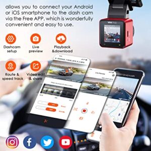 Vantrue E1 2.7K WiFi GPS Mini Dash Cam 1944P Voice Control 1.54" LCD Front Red Car Camera with Free APP, Night Vision, 24 Hours Buffered Motion Parking Mode, Wireless Controller, Support 512GB Max