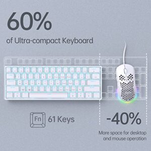 DIERYA DK61SE 60% Mechanical Gaming Keyboard, 61 Keys Anti-Ghosting, LED Backlight, Detachable USB-C, Ultra-Compact Mini Wired Keyboard with Blue Clicky Switch for Windows Laptop PC Gamer Typist