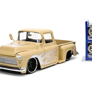 Jada Toys Just Trucks 1:24 1955 Chevy Stepside Pickup Die-cast Car Tan with Tire Rack, Toys for Kids and Adults (26144)