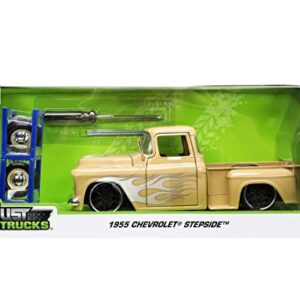 Jada Toys Just Trucks 1:24 1955 Chevy Stepside Pickup Die-cast Car Tan with Tire Rack, Toys for Kids and Adults (26144)