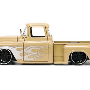 Jada Toys Just Trucks 1:24 1955 Chevy Stepside Pickup Die-cast Car Tan with Tire Rack, Toys for Kids and Adults (26144)