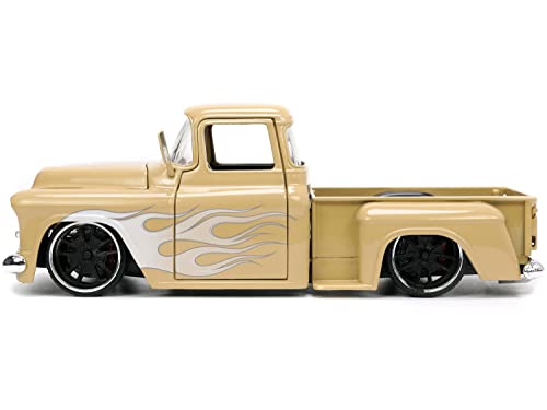 Jada Toys Just Trucks 1:24 1955 Chevy Stepside Pickup Die-cast Car Tan with Tire Rack, Toys for Kids and Adults (26144)