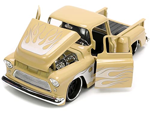 Jada Toys Just Trucks 1:24 1955 Chevy Stepside Pickup Die-cast Car Tan with Tire Rack, Toys for Kids and Adults (26144)