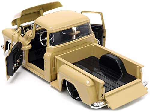 Jada Toys Just Trucks 1:24 1955 Chevy Stepside Pickup Die-cast Car Tan with Tire Rack, Toys for Kids and Adults (26144)