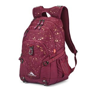 high sierra loop backpack, travel, or work bookbag with tablet sleeve, one size, copper splatter/maroon