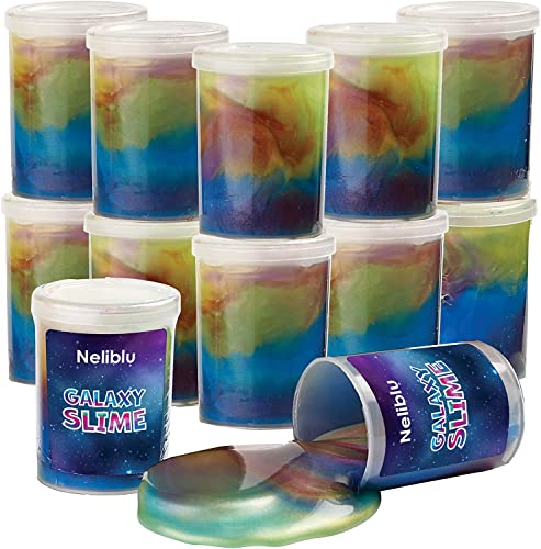 Neliblu - 6 Pack Galaxy Slime 1.5"x3" - Assorted Unicorn Party Favors, Stress Relief Toys for Kids, DIY Decoration - Bulk Party Pack - Goodie Bag Stuffers - 6 Marble Rainbow Non Toxic Galaxy Slime Kit