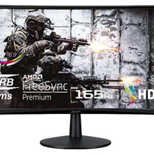 Acer Nitro ED240Q Sbiip 23.6" Full HD 1920 x 1080 VA 1500R Curved Gaming Monitor | AMD FreeSync Premium | 165Hz Refresh Rate | 1ms (VRB) | ZeroFrame Design | 1 x Display Port 1.4 & 2 x HDMI 2.0 Ports