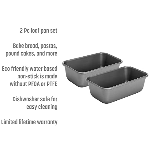 Goodful Nonstick Loaf Pan Set, Heavy Duty Carbon Steel with Quick Release Coating, Made without PFOA, Dishwasher Safe, 2-Pack Bakeware Set, 9-Inch x 5-Inch, Gray