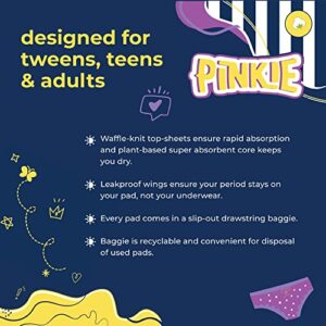 Pinkie Period Pads for Tweens & Teens - Designed for Smaller Underwear - Organic Cotton Topsheet Teen Pads with Wings - Chlorine Free - Teen Small, 18 Count