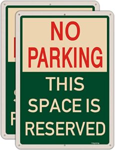 2 pack no parking this space is reserved signs 14x10 inches no parking signs traffic control signs metal reflective sturdy rust aluminum weatherproof durable easy to install