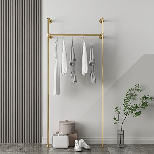 MBQQ Industrial Pipe Clothing Rack,Vintage Commercial Grade Pipe Clothes Racks,Display Rack On Wall for Hanging Clothes Retail Display,Heavy Duty Steampunk Iron Garment Racks,Gold