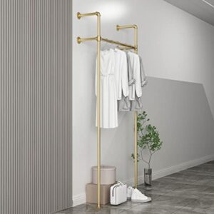 MBQQ Industrial Pipe Clothing Rack,Vintage Commercial Grade Pipe Clothes Racks,Display Rack On Wall for Hanging Clothes Retail Display,Heavy Duty Steampunk Iron Garment Racks,Gold