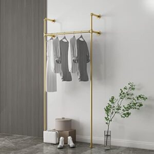 MBQQ Industrial Pipe Clothing Rack,Vintage Commercial Grade Pipe Clothes Racks,Display Rack On Wall for Hanging Clothes Retail Display,Heavy Duty Steampunk Iron Garment Racks,Gold