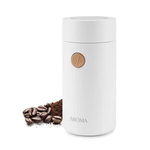 aroma housewares mini coffee grinder and electric herb grinder with 304 stainless steel grinding blades and a see-through lid (40 g.), white, 40g