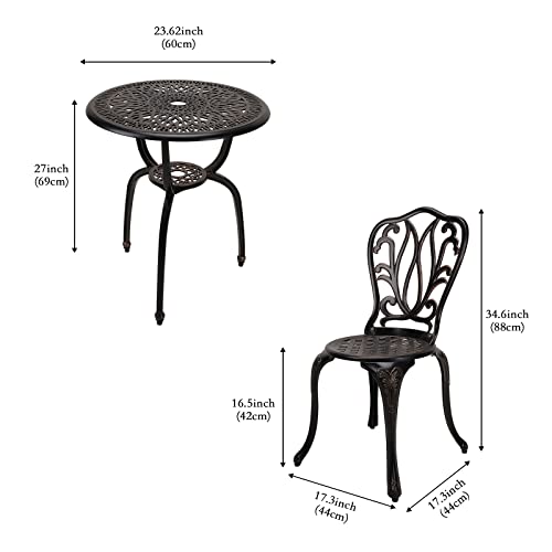 3-Piece Patio Bistro Furniture Set Cast-Aluminum Bistro Table Set for Lawn,Garden,Backyard (YILI Copper)
