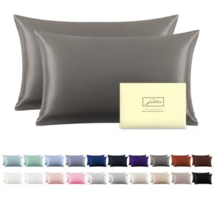 silk pillowcase for hair and skin,soft,breathable and sliky 100% standard size pillow cases set of 2,both sides natural mulberry silk pillowcases with hidden zipper(standard size 20"x 26",2pcs)