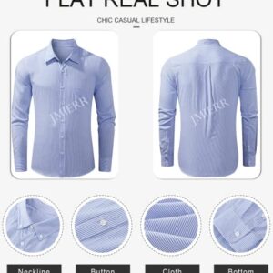 JMIERR Mens Slim Fit Casual Button Down Dress Shirts Pinpoint Stripe Long Sleeve Fall Shirt US 43(L),Blue